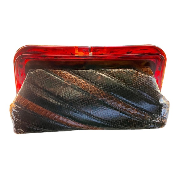 Vintage Marigolin New York Brown Leather Clutch w/ Tortoise Shell Clasp - Picture 2 of 13